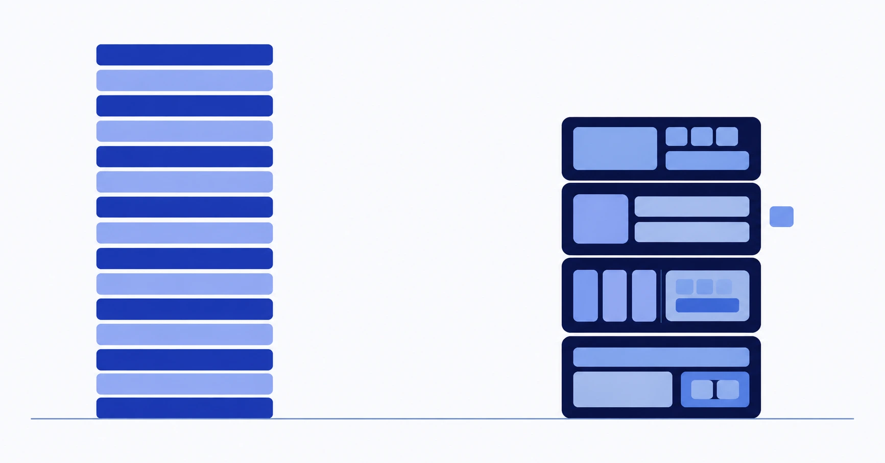 Two contrasting invoice stacks representing the volume challenge for wholesalers and the document-complexity challenge for contractors under UAE e-invoicing.